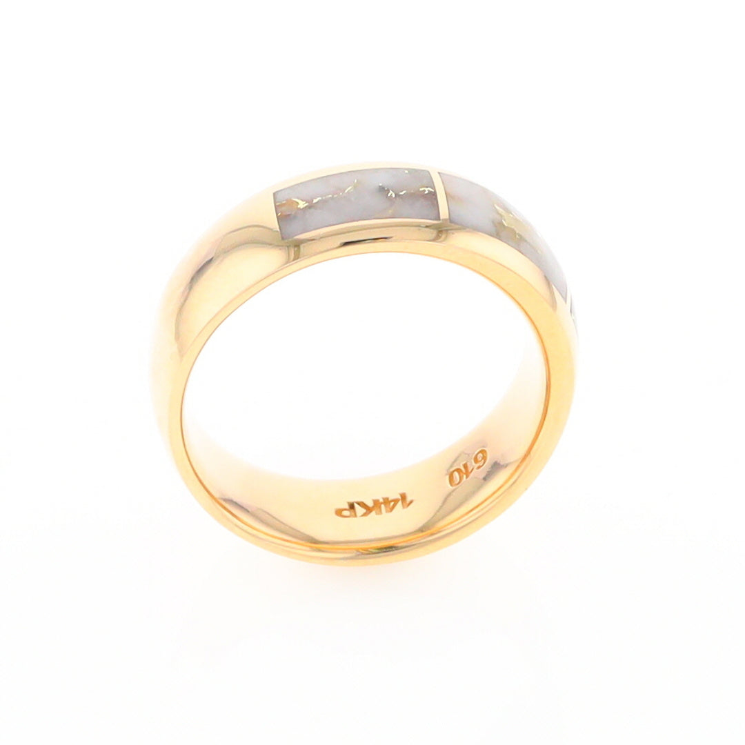 Gold Quartz Ring 3 Section Rectangle Inlaid Design Band