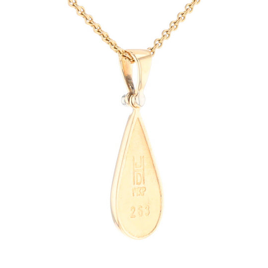 Gold Quartz Necklace Tear Drop Inlaid Pendant with .02ct Diamond