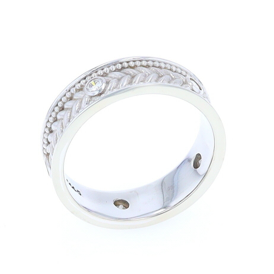 Braided White Gold Men's Ring with Diamond Accents