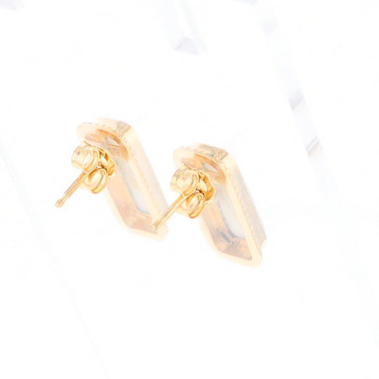 Gold Quartz Earrings Rectangle Inlaid Milgrain Design - G2