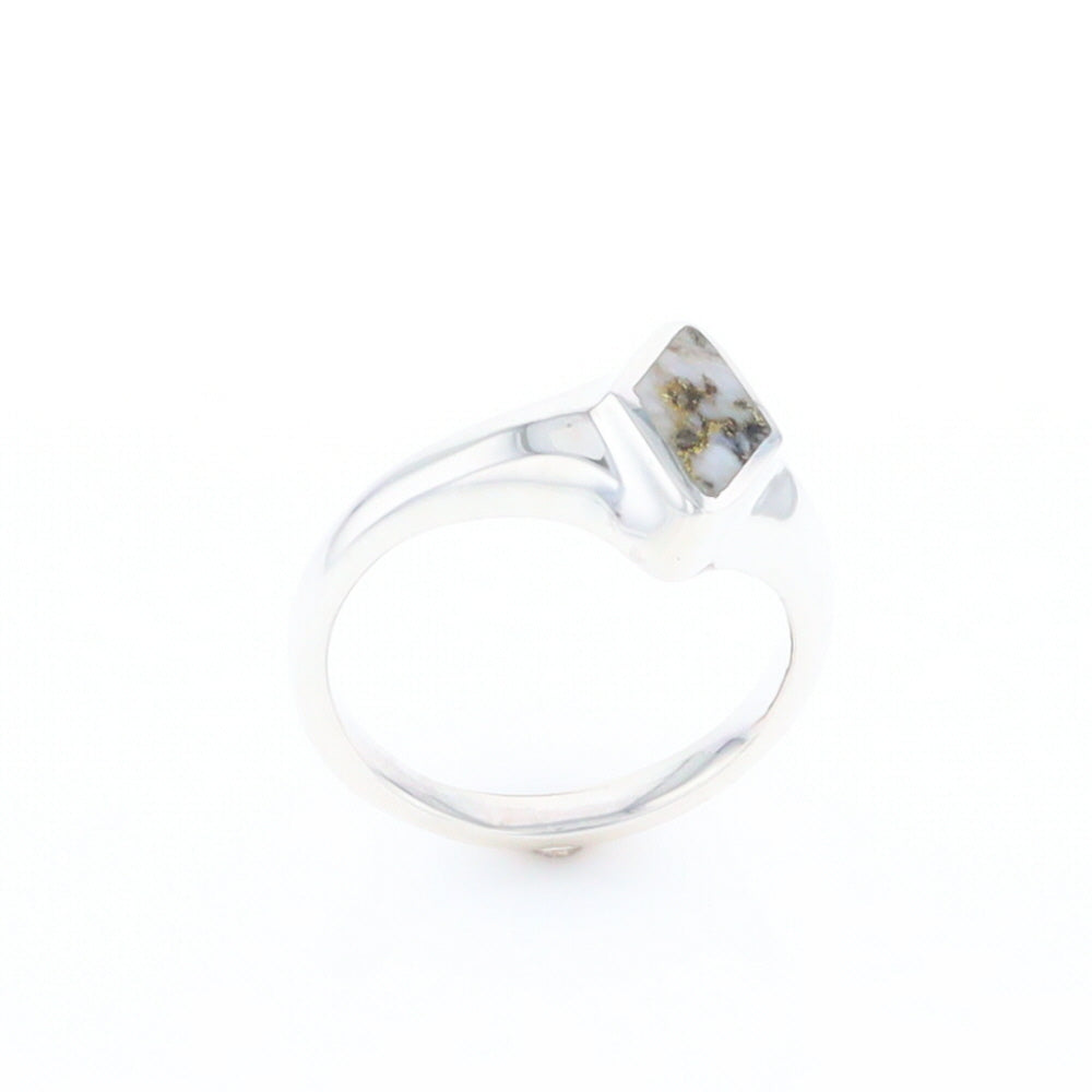 Sterling Silver Gold Quartz Inlaid Diamond Shaped Ring - G3