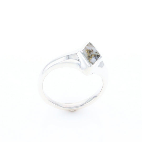 Sterling Silver Gold Quartz Inlaid Diamond Shaped Ring - G3