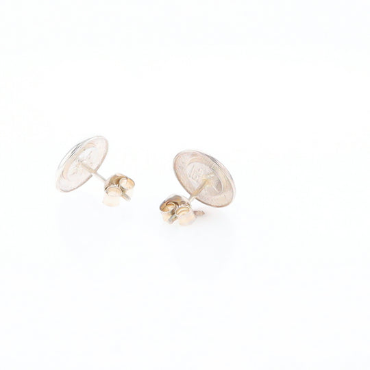 Sterling Silver Gold Quartz Inlaid Circle Stud Earrings - G3