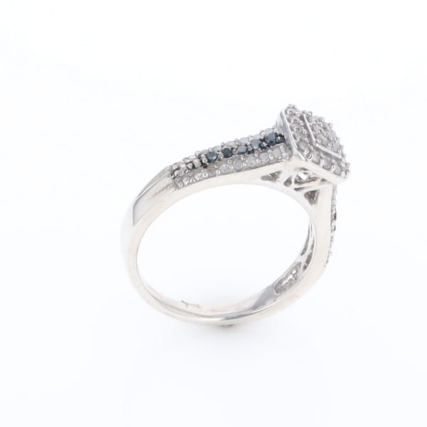 Blue & White Diamond Rectangle Cluster Ring