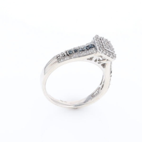 Blue & White Diamond Rectangle Cluster Ring