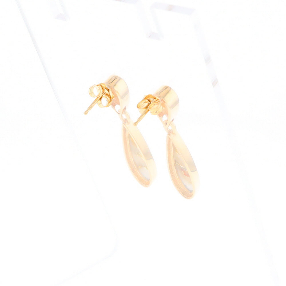 Gold Quartz Earrings Tear Drop Inlaid Design