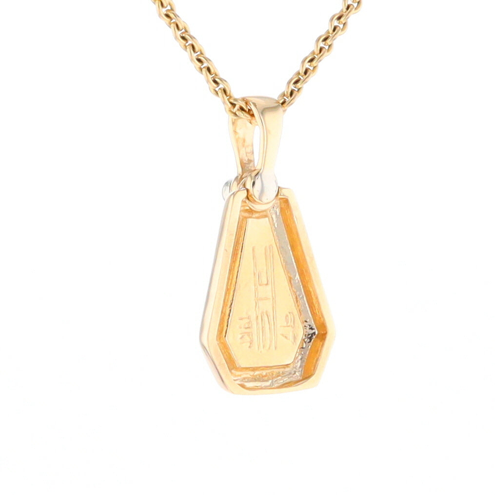 Gold Quartz Necklace, Triangle Inlaid with .02ctw Diamond Pendant