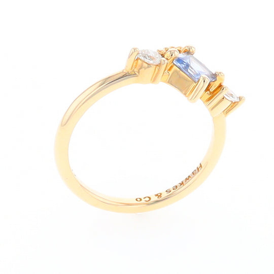 Princess Cut Ceylon Sapphire with Diamond Bottom Edge