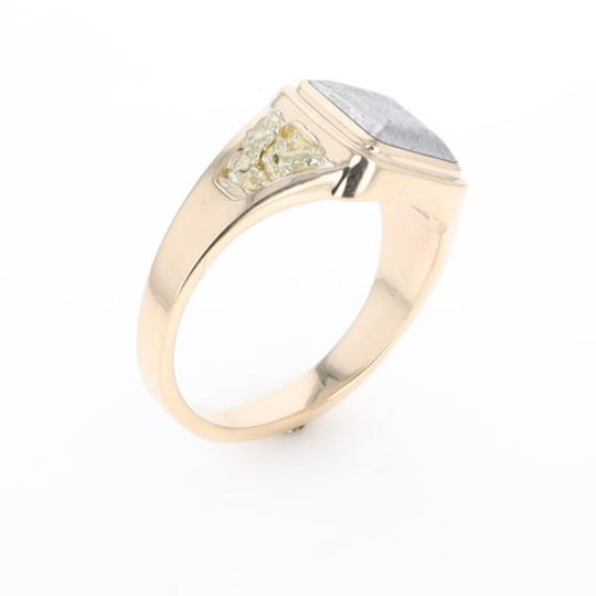 Meteorite Ring Square Inlaid Center Design with Natural Nugget Sides