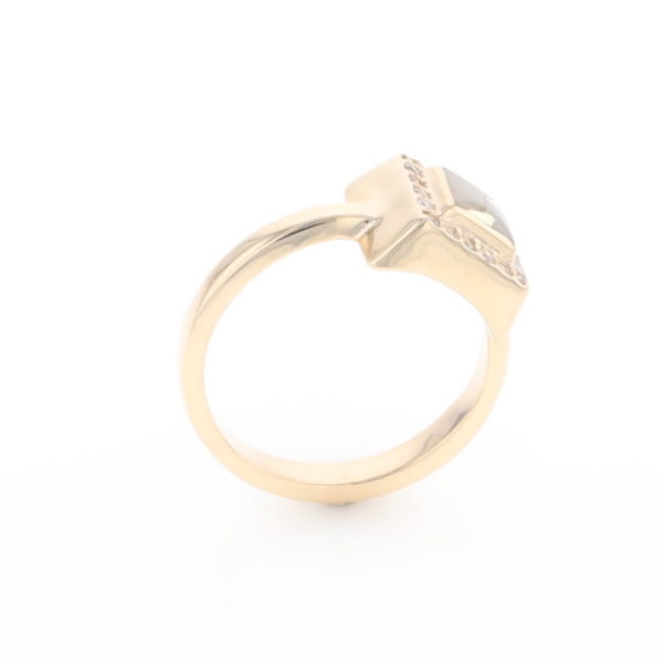Gold Quartz Ring Square Inlaid Halo .14ctw Diamonds Design