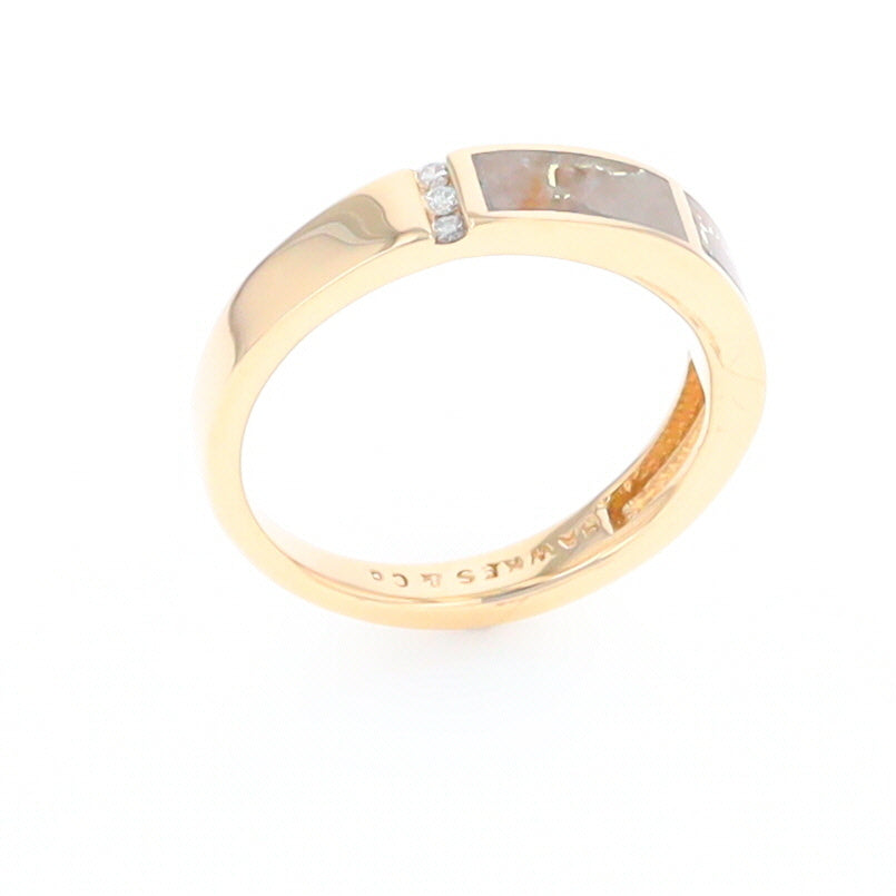 Gold Quartz Ring Double Inlaid Design with .03ctw Round Diamonds