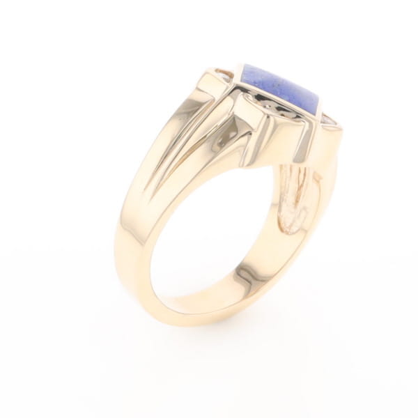 Natural Lapis ring diamond shape inlaid design with .16ctw round diamonds