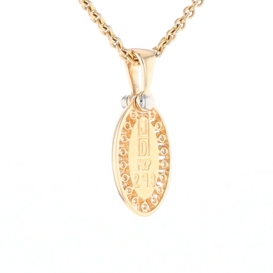 Gold Quartz Pendant Oval Inlaid with .22ctw Round Diamonds Halo