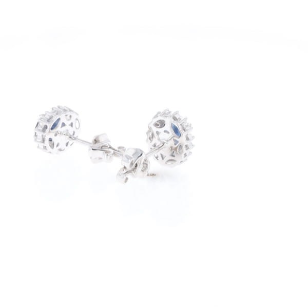 Oval Blue Sapphire Earrings With Halo