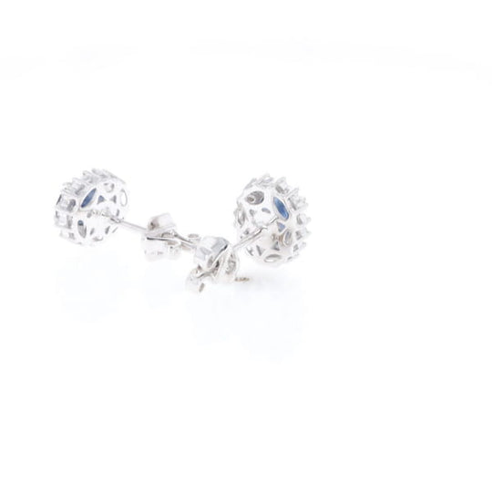 Oval Blue Sapphire Earrings With Halo