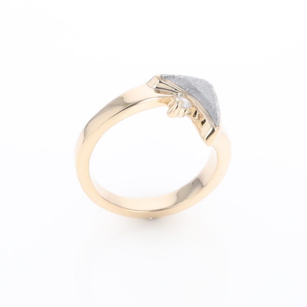 Meteorite Ring Boat Sail Inlaid Design with .04ctw Round Diamond
