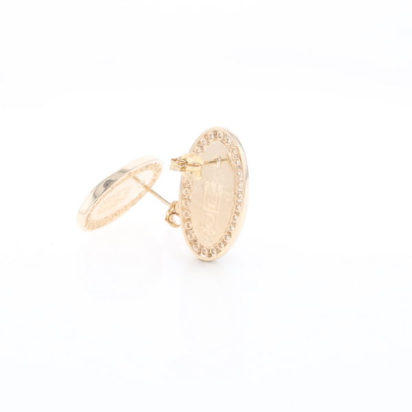 Gold Quartz Earrings Oval Inlaid Design .73ctw Round Diamonds Halo G2