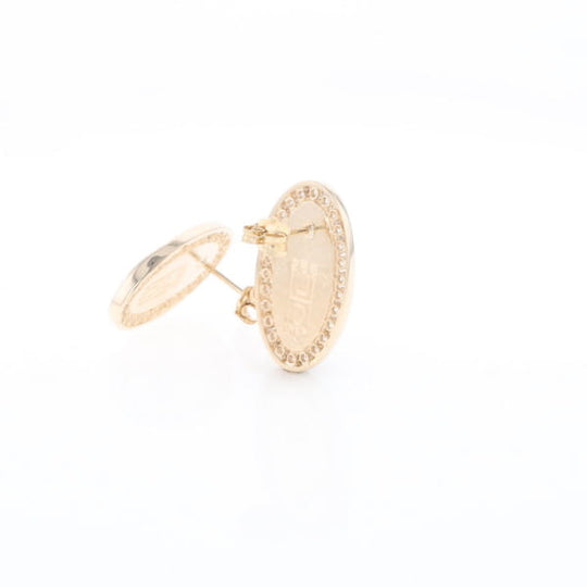 Gold Quartz Earrings Oval Inlaid Design .73ctw Round Diamonds Halo G2