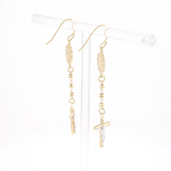 Gold Plated Virgin Mary and Crucifix Dangle Earrings