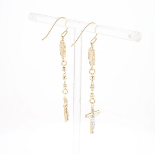 Gold Plated Virgin Mary and Crucifix Dangle Earrings