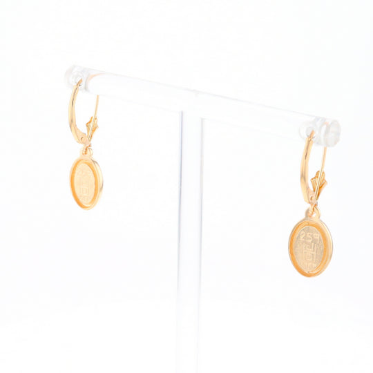 Gold Quartz Earrings Oval Inlaid Design Lever Backs - G2