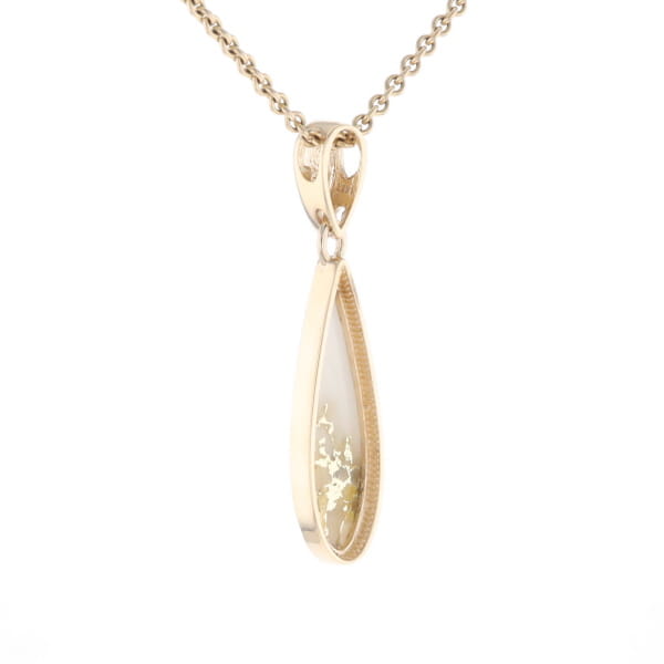 Gold Quartz Pendant Tear Drop Inlaid Design G2
