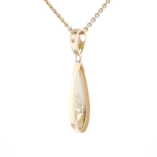 Gold Quartz Pendant Tear Drop Inlaid Design G2
