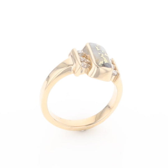 Gold Quartz Ring Oval Inlaid Design with .24ctw Round Diamonds