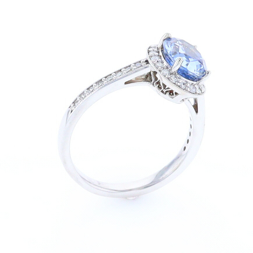 Oval Ceylon Sapphire with Diamond Halo Ring