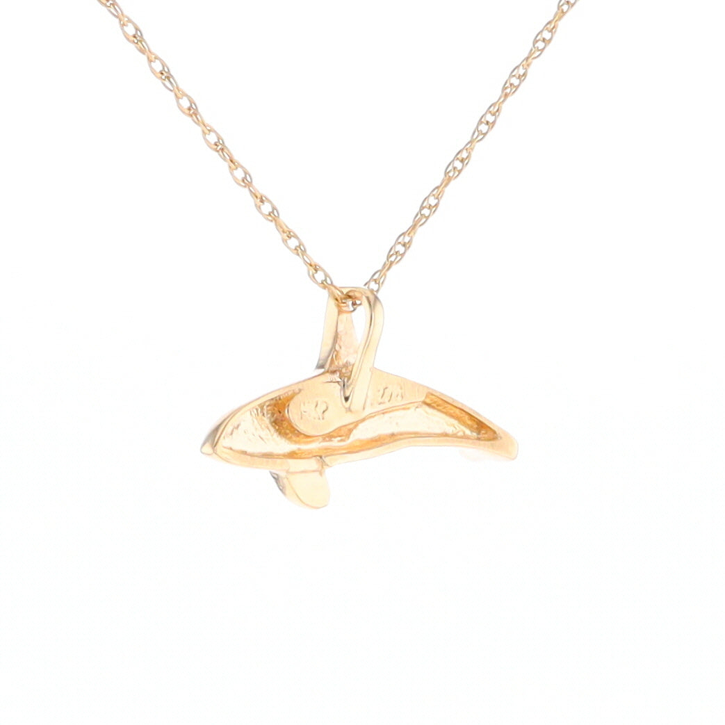 Gold Quartz Necklace Orca Killer Whale Inlaid Sea Life Pendant