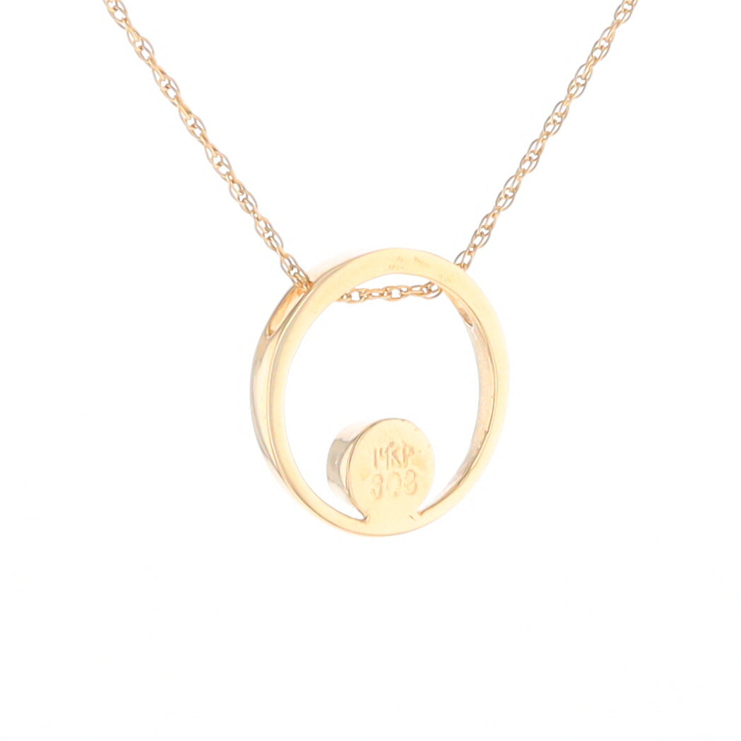 Gold Quartz Pendant Open Circle Design Round Inlay Pendant