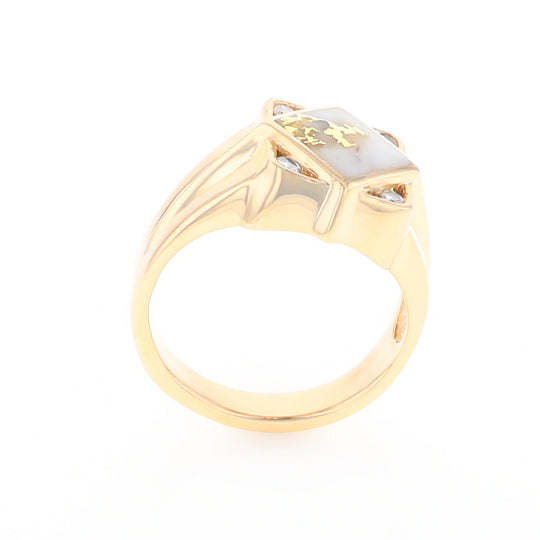 Gold Quartz Mens Ring with Diamond Accents