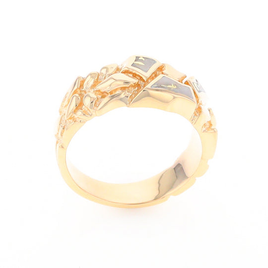 Gold Quartz Ring 3 Section Inlaid Nugget Design Band