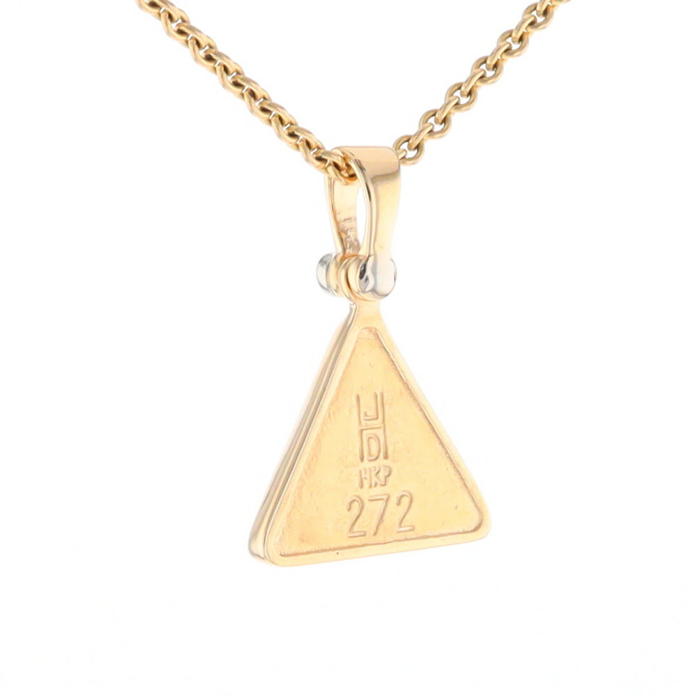 Gold Quartz Necklace Triangle Inlaid Pendant with .02ct Diamond