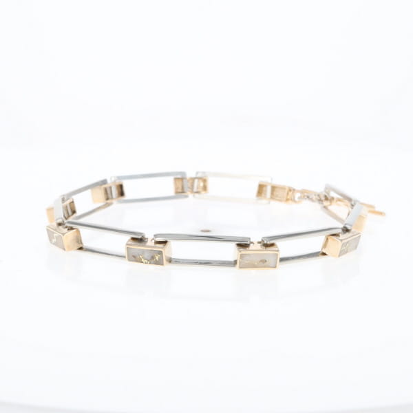 Gold Quartz Bracelet Rectangle Link Inlaid with Toggle Clasp G2