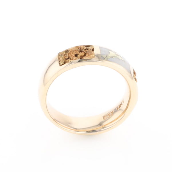 G1 Gold Quartz Ring Inlaid Center Natural Nugget Sides Band