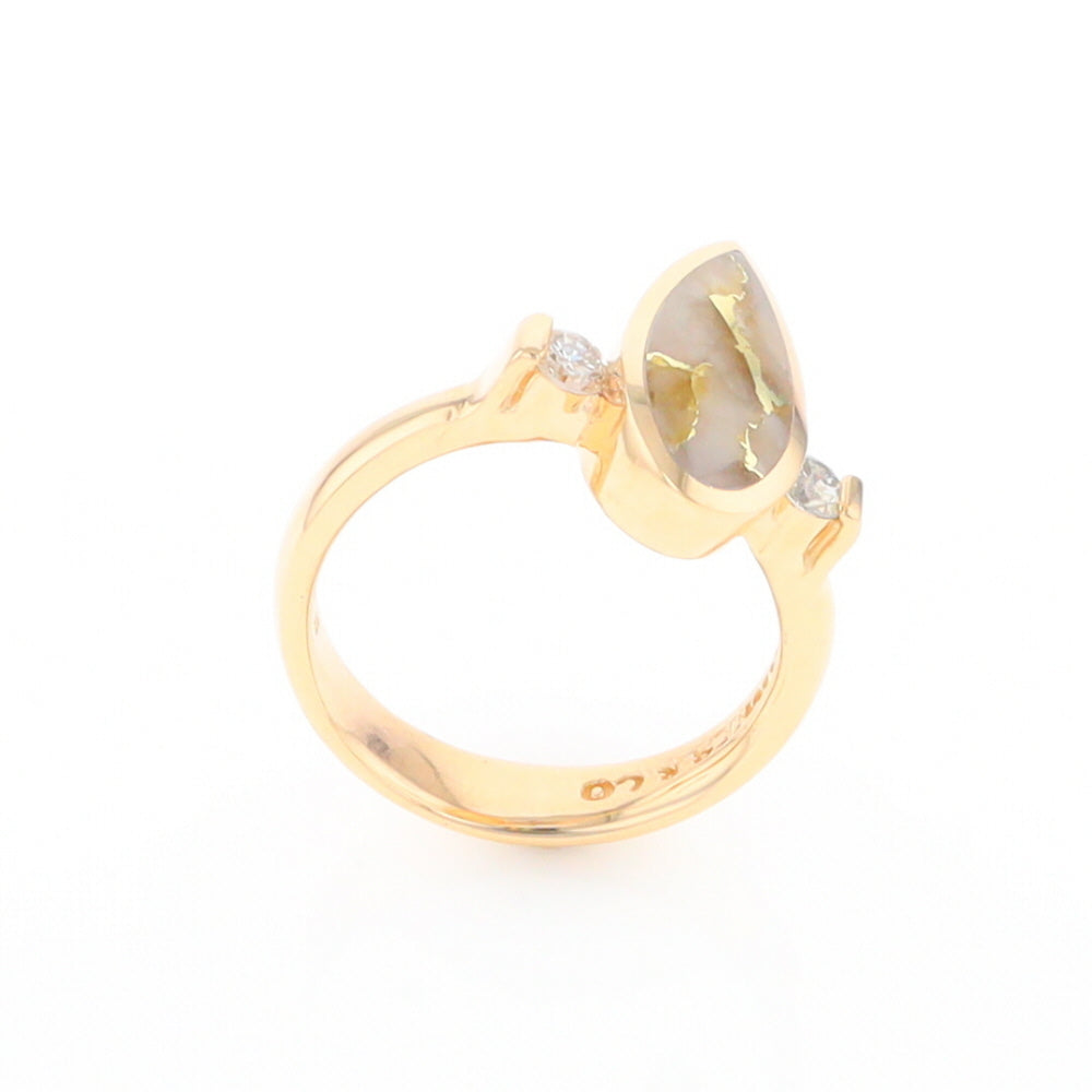 Gold Quartz Ring Pear Shape Inlaid with .18ctw Round Diamonds