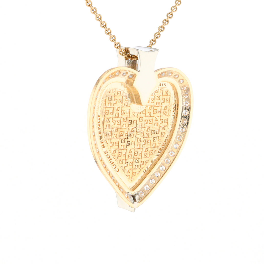 Gold Quartz Necklace Cupid's Revenge 2.24ctw Diamonds Heart Pendant