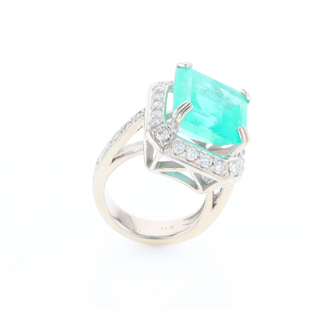 5.25ct Emerald Ring with Diamond Halo