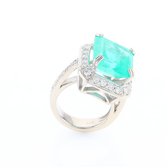 5.25ct Emerald Ring with Diamond Halo