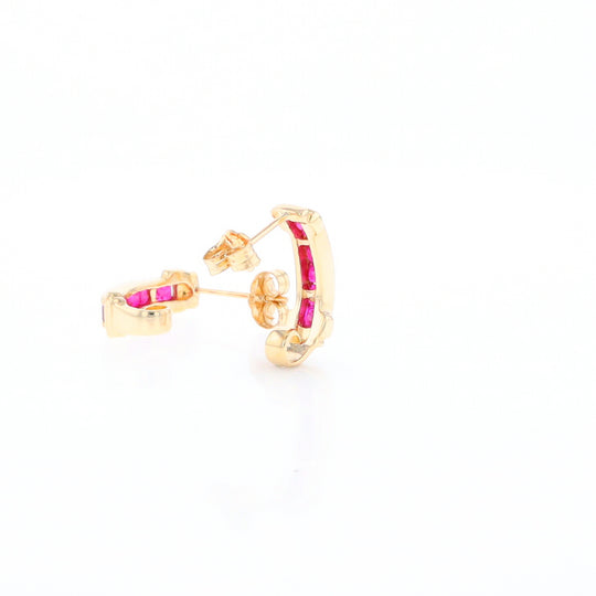 Channel Ruby Semi-Hoop Earrings