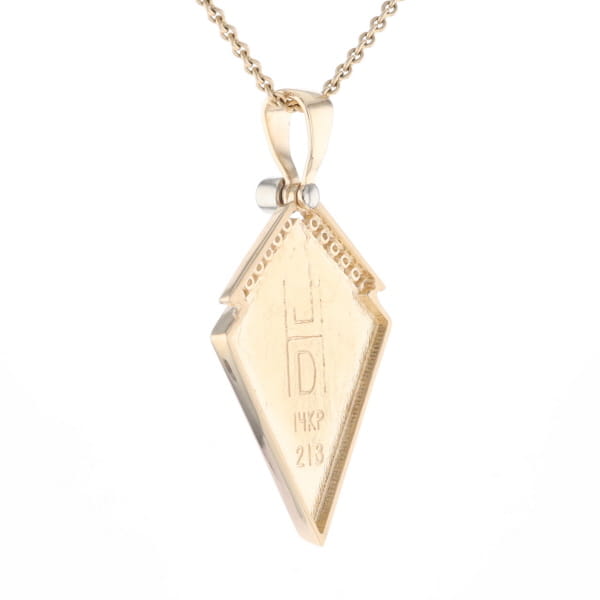 Gold Quartz Necklace Kite Shape Inlaid Pendant with .27ctw Diamonds