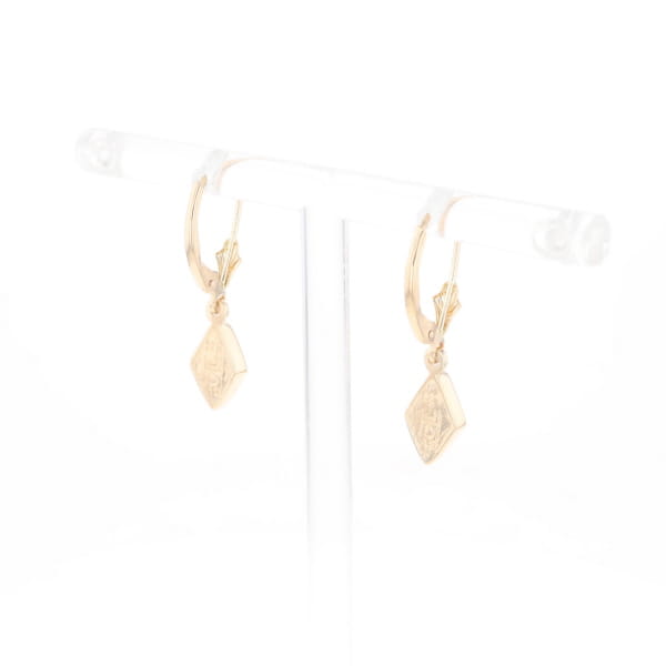 Gold Quartz Earrings Diamond Shape Inlaid Lever Backs G2