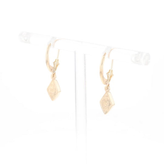 Gold Quartz Earrings Diamond Shape Inlaid Lever Backs G2