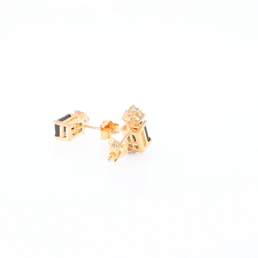 Rectangle Blue Sapphire Stud Earrings