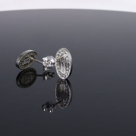 Opal Earrings Oval Inlaid with .25ctw Round Diamond Halo Studs
