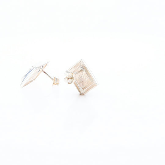 Sterling Silver Gold Quartz Inlaid Square Stud Earrings - G3