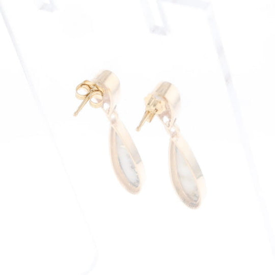 Gold Quartz Earrings Tear Drop Inlaid Design