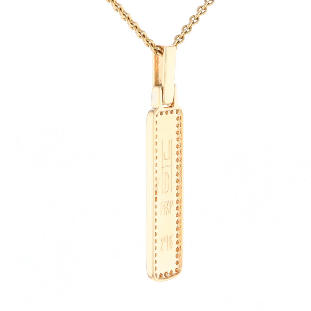 Gold Quartz Necklace, Rectangle Inlaid, .27ctw Diamond Halo Pendant