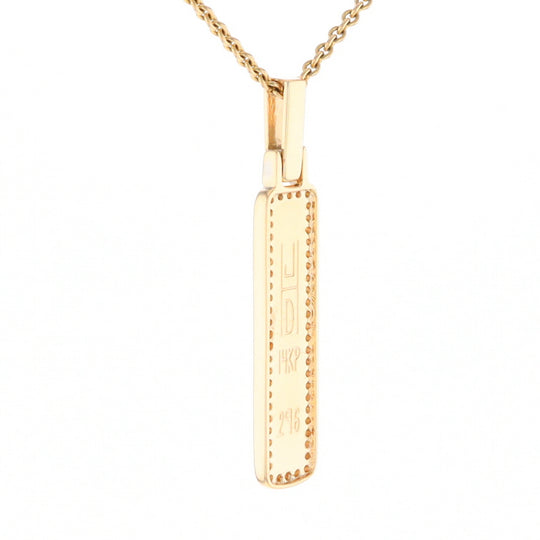 Gold Quartz Necklace, Rectangle Inlaid, .27ctw Diamond Halo Pendant